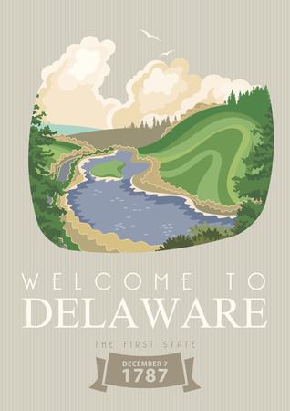 Delaware vector illustration with colorful detailed landscapes in modern flat designのイラスト素材