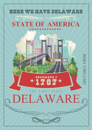 Delaware vector illustration with colorful detailed landscapes in modern flat designのイラスト素材