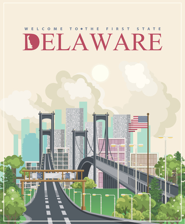 Delaware vector illustration with colorful detailed landscapes in modern flat designのイラスト素材