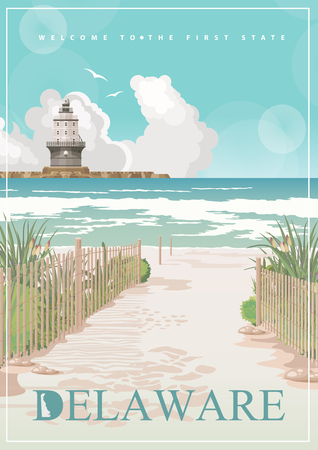Delaware vector illustration with colorful detailed landscapes in modern flat designのイラスト素材