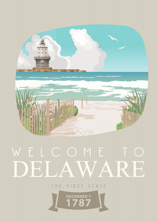 Delaware vector illustration with colorful detailed landscapes in modern flat designのイラスト素材