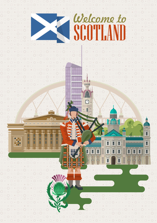 Scotland travel vector in modern style. Scottish landscapesのイラスト素材