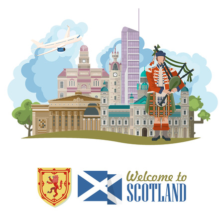 Scotland travel vector in modern style. Scottish landscapesのイラスト素材