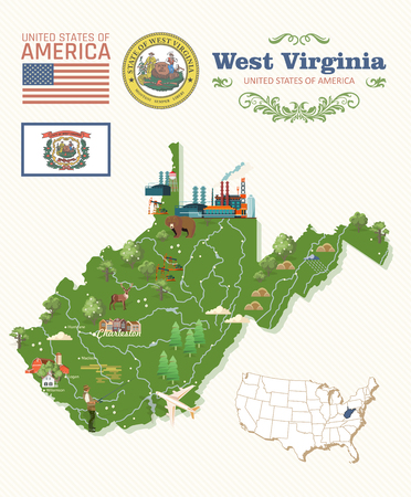 West Virginia travel postcard. USA colorful posterのイラスト素材