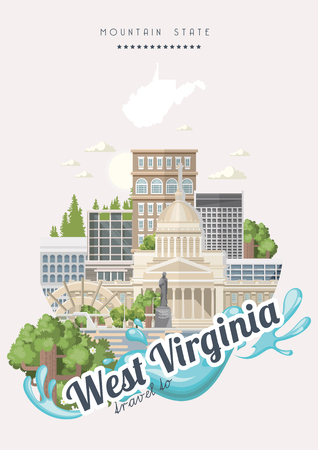 West Virginia travel postcard. USA colorful posterのイラスト素材