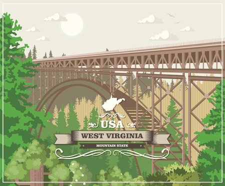 West Virginia travel postcard. USA colorful posterのイラスト素材