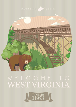 West Virginia travel postcard. USA colorful posterのイラスト素材