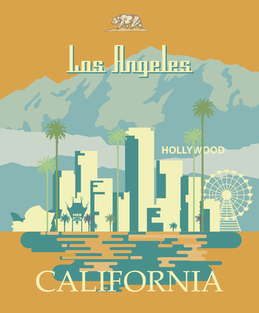 Los Angeles vector city template. California poster in colorful flat style.のイラスト素材