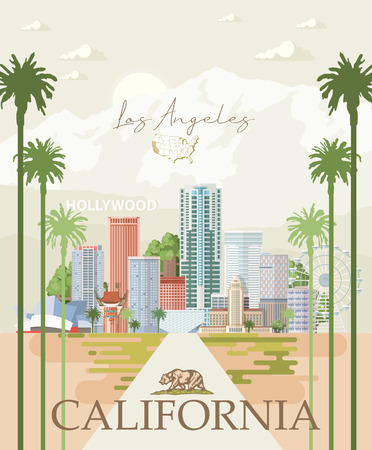 Los Angeles vector city template. California poster in colorful flat style.のイラスト素材