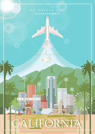 Los Angeles vector city template. California poster in colorful flat style.のイラスト素材