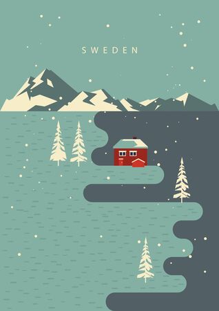 Swedish travel. Souvenir from Sweden. Vector postcard.のイラスト素材