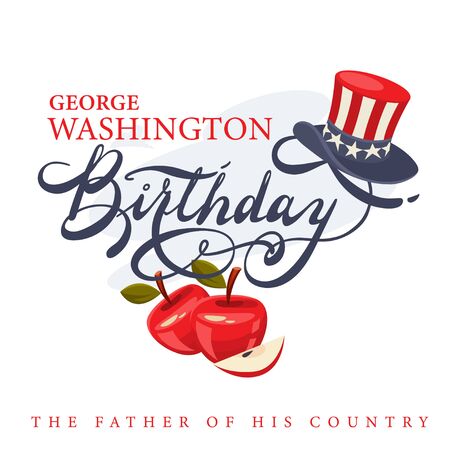 George Washington Birthday greeting card with lettering and American president's hatのイラスト素材