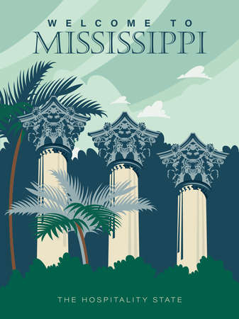 Mississippi sightseeings on a travel poster in vintage design with a retro paletteのイラスト素材