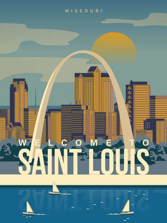 Welcome to Saint Louis, Missouri on a travel poster in vintage design with a retro paletteのイラスト素材