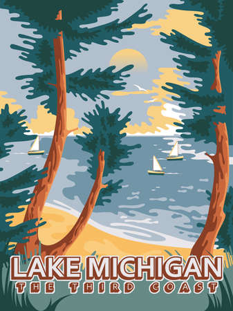 Michigan. The great lakes state. Touristic poster in vectorのイラスト素材