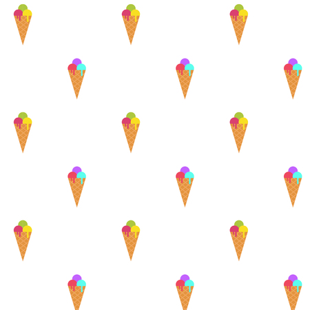 Ice cream cone seamless pattern background. Realistic different colors for print and web.のイラスト素材