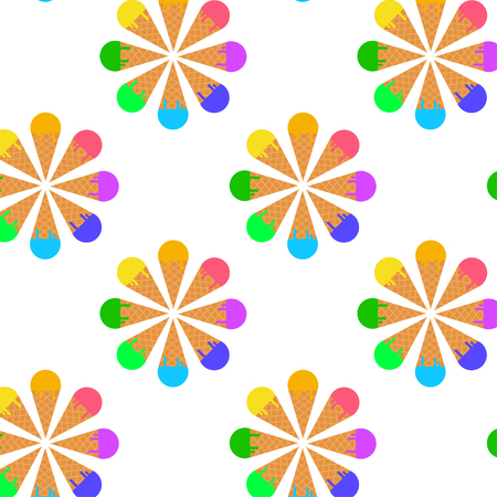 Ice cream cone seamless pattern background. Realistic different colors for print and web.のイラスト素材