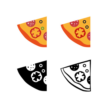 Pizza vector cartoon, colored, contour and silhouette styles icon set. Tasty fast food. Isolated on white background.のイラスト素材