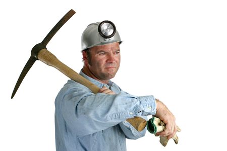 A coal miner looking ahead to an uncertain future.の写真素材