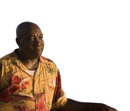 A caribbean man on a white background with room for text.の写真素材