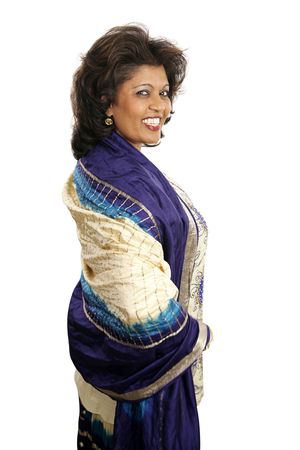 A beautiful Indian woman wearing traditional clothing.  Isolated on white.の写真素材