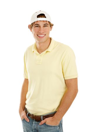 Handsome casual college age young man.  Isolated on white.  の写真素材