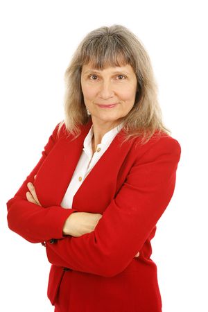 Assertive, confident businesswoman (or realtor) isolated on white background.  の写真素材