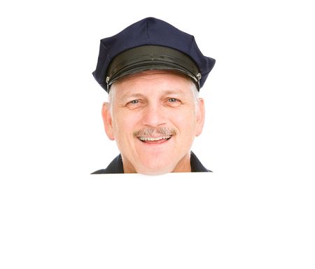 Isolated smiling police head.  Design element with blank space.  の写真素材