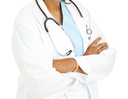 Ethnic, brown skinned female doctor on a white background.の写真素材