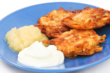 Traditional potato pancakes or latkes for Hanukkahの写真素材