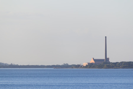 Porto Alegre downtown view at sunset.  Gasometro can be seen in the view.の写真素材