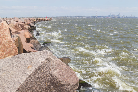 breakwater with rio grande port in backgroundの写真素材