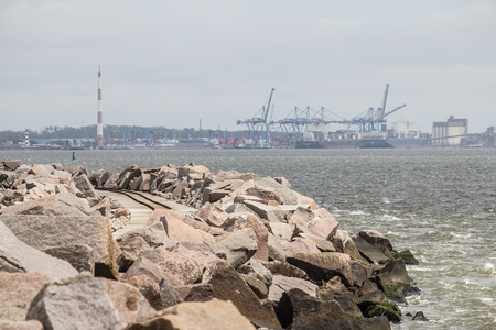 breakwater with rio grande port in backgroundの写真素材