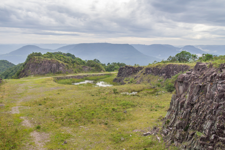 Deactivated Stone Quarry in Morro do Gaucho mountain in Arroio do Meio, Rio Grande do Sul, Brazilの写真素材