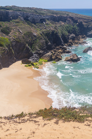 Cliffs on the beach,  Vila Nova de Milfontes, Alentejo, Portugalの写真素材