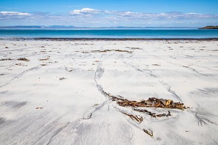 Beach with sand and seaweeds in Inishmore, Aran Islands, Ireland