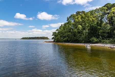 Jet ski, Beach and forest in Inchagoill Island , Galway, Irelandの写真素材