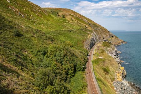 Train rail in Cliff walk trail in Bray, Wicklow, Irelandの写真素材