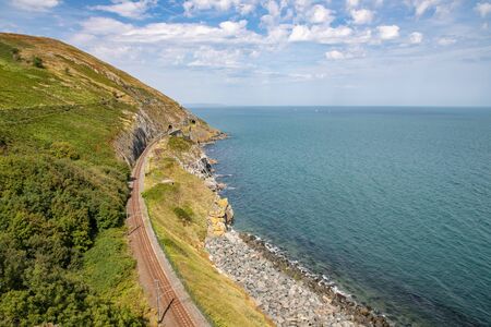 Train rail in Cliff walk trail in Bray, Wicklow, Irelandの写真素材