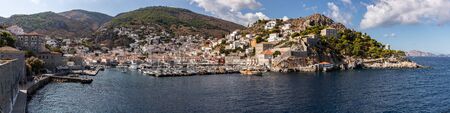 Panorama of pier and village in Hydra island, Greeceの写真素材
