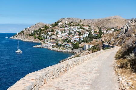 Walk trail to Kamini beach in Hydra Island, Greece
