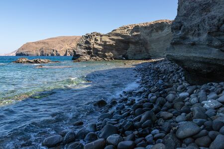 Cliffs and beach in Papafragas beach, Milos, Greece