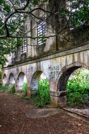 Ruins in Ilha das Pedras Brancas Island, Rio Grande do Sul, Brazilの写真素材