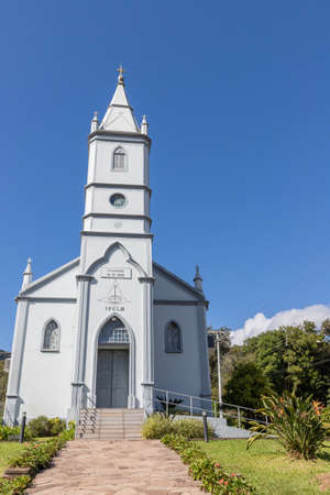Lutheran church with tower walk path, Picada CafÃ©, Rio Grande do Sul, Brazilの写真素材