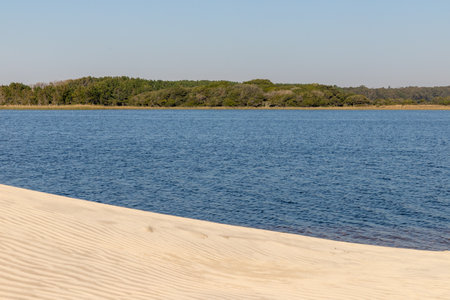 Sand, lake and vegetation, Bacopari, Mostardas, Rio Grande do Sul, Brazilの写真素材
