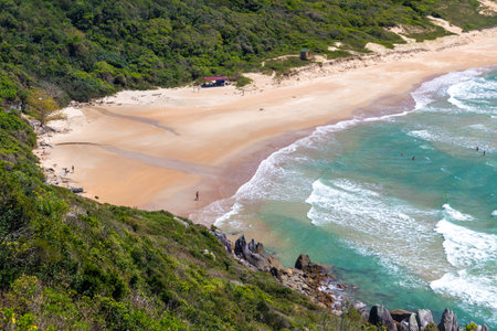 Beach, forest and rocks in the wild Lagoinha do Leste beach, Florianopolis, Santa Catarina, Brazilの写真素材
