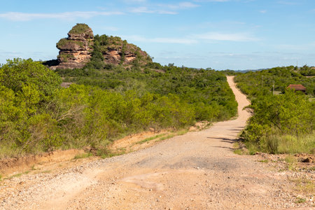 Geological formations and vegetation, Cacapava do Sul, Rio Grande do Sul, Brazilの写真素材