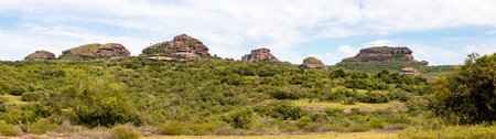 Panorama of Geological formations and forest, Cacapava do Sul, Rio Grande do Sul, Brazilの写真素材