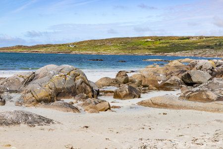 Beach with sand and rocks on dogs bay, Roundstone, Conemara, Galway, Irelandの写真素材