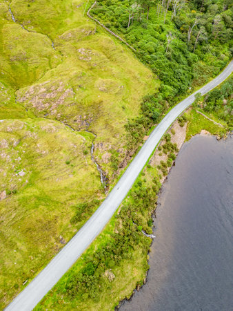 Road around Doo Lough, Delphi, County Mayo, Irelandの写真素材